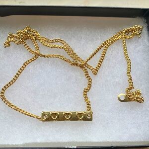 Gold Tone Three Heart Bar Necklace